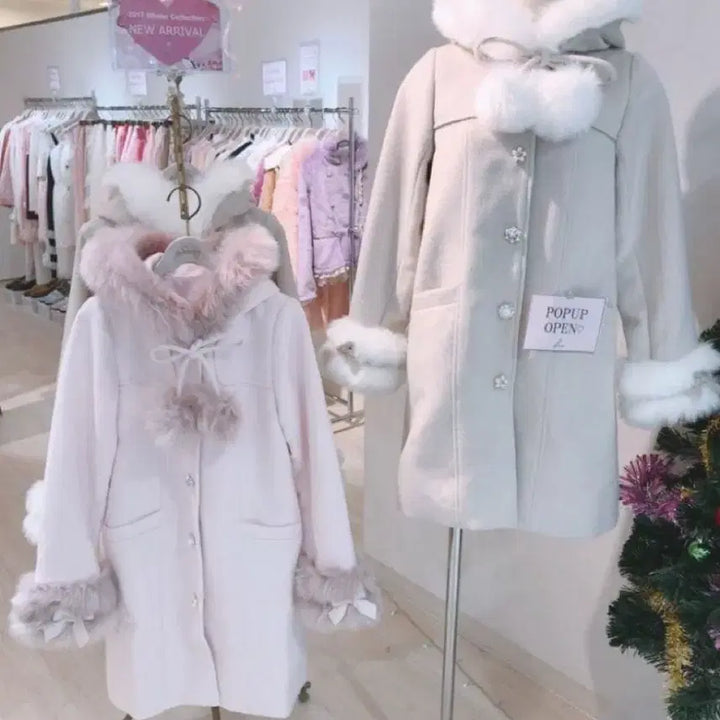 [BUNJANG] Swankiss Pink Pom-pom Coat / 스완키스 핑크 폼폼 코트