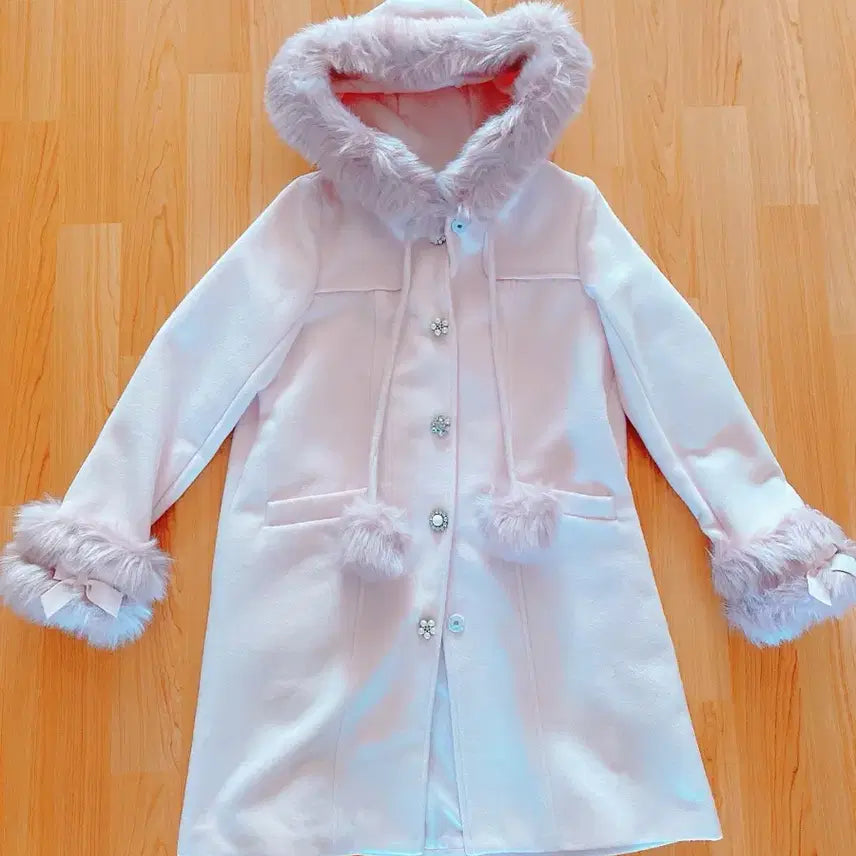 [BUNJANG] Swankiss Pink Pom-pom Coat / 스완키스 핑크 폼폼 코트