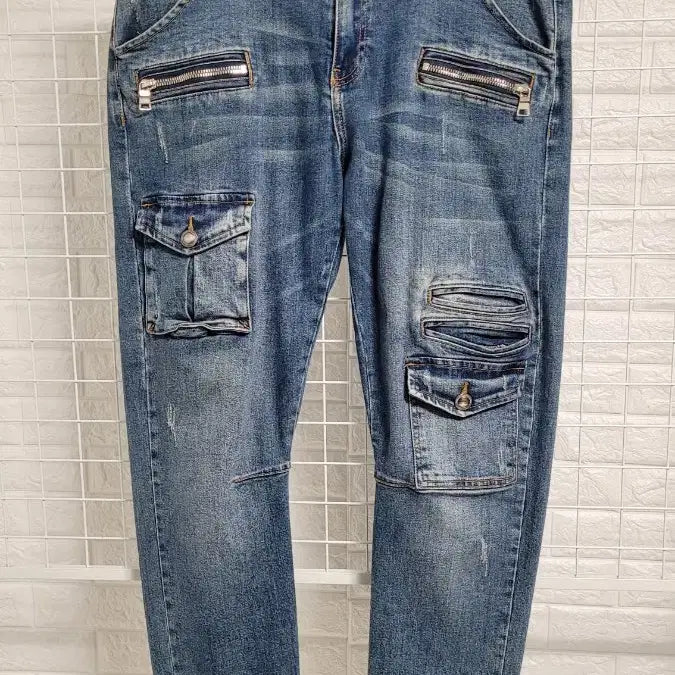 [BUNJANG] Balmain Denim Biker Jeans / [34]BALMAIN발망 진청워싱 유틸리티 멀티포켓 데님바이커진 스판36