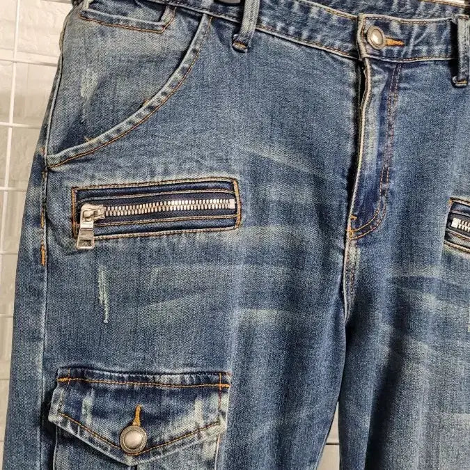 [BUNJANG] Balmain Denim Biker Jeans / [34]BALMAIN발망 진청워싱 유틸리티 멀티포켓 데님바이커진 스판36