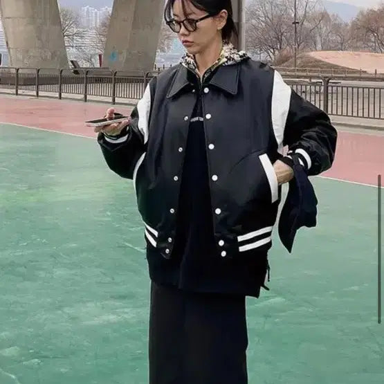 [BUNJANG] Birthday Suit Eco Leather Stadium Jacket Black L / 벌스데이수트 에코 레더 스타디움 바시티자켓 블랙 L