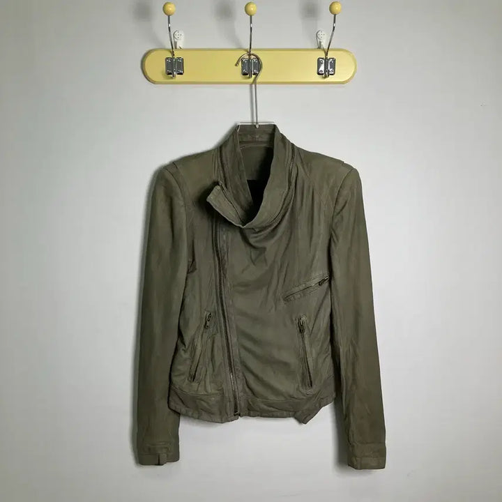 [BUNJANG] System Diagonal Zipper Drape Leather Jacket / 시스템 사선 지퍼 드레이프 가죽 자켓