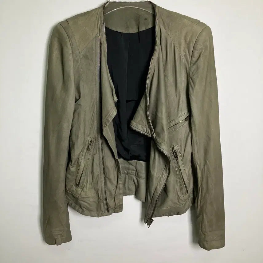 [BUNJANG] System Diagonal Zipper Drape Leather Jacket / 시스템 사선 지퍼 드레이프 가죽 자켓