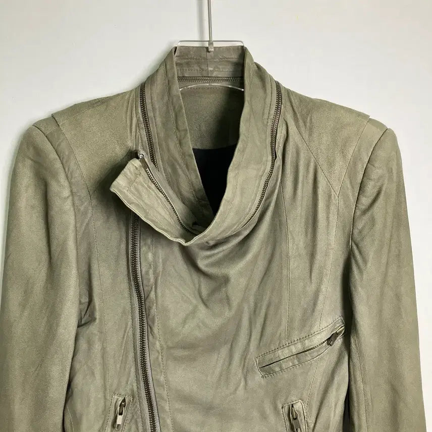 [BUNJANG] System Diagonal Zipper Drape Leather Jacket / 시스템 사선 지퍼 드레이프 가죽 자켓