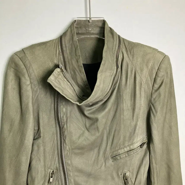 [BUNJANG] System Diagonal Zipper Drape Leather Jacket / 시스템 사선 지퍼 드레이프 가죽 자켓