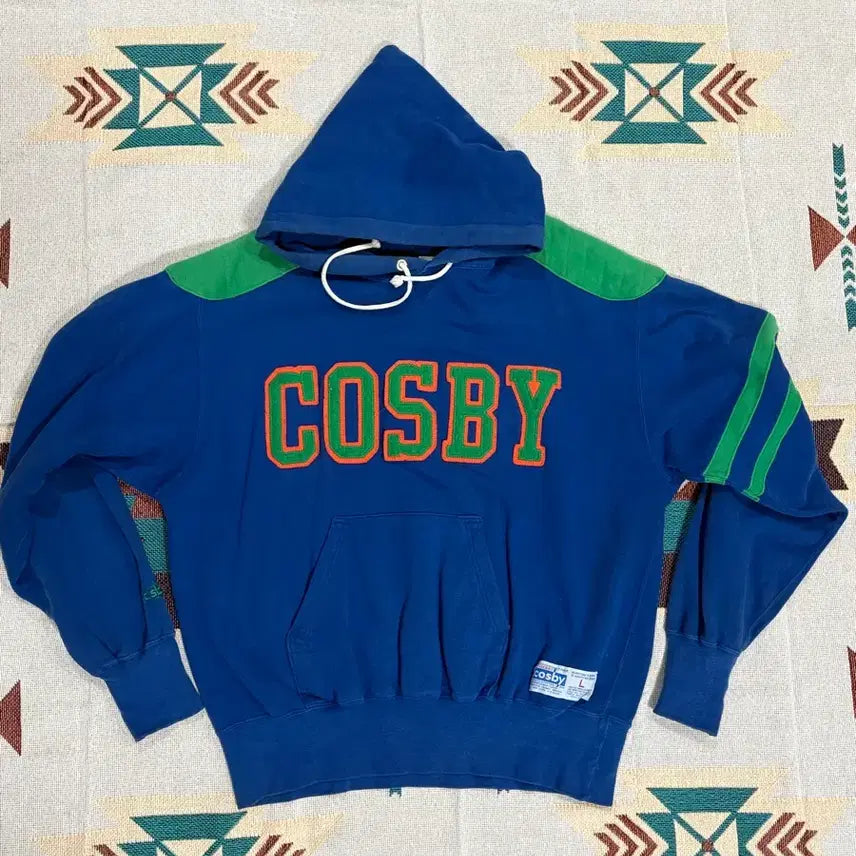 [BUNJANG] Russell x Gerry Cosby Neon Patchwork Hoodie / 90s 러셀 x 개리 코스비 네온 패치워크 후드