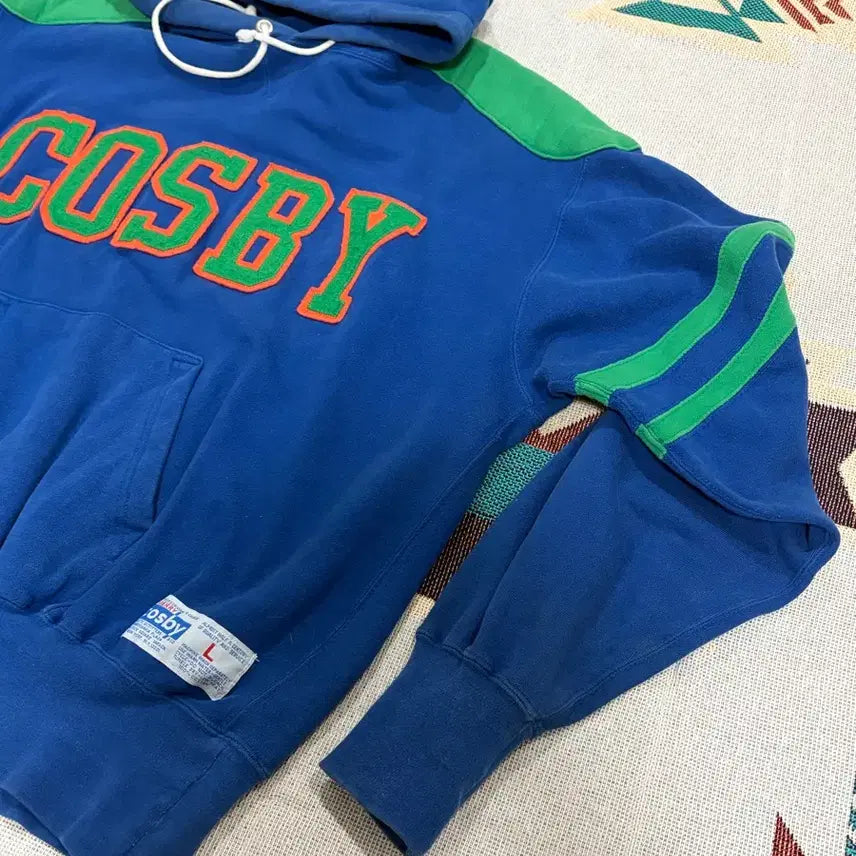[BUNJANG] Russell x Gerry Cosby Neon Patchwork Hoodie / 90s 러셀 x 개리 코스비 네온 패치워크 후드