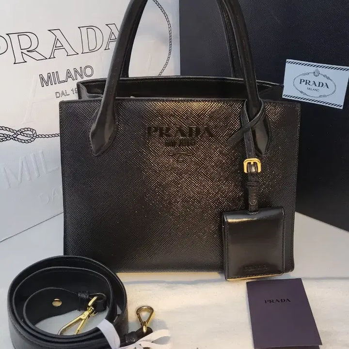 [BUNJANG] [PRADA] 프라다 사피아노 블랙장 초미니 토트 앤 숄더백 / [PRADA] 프라다 사피아노 블랙장 초미니 토트 앤 숄더백