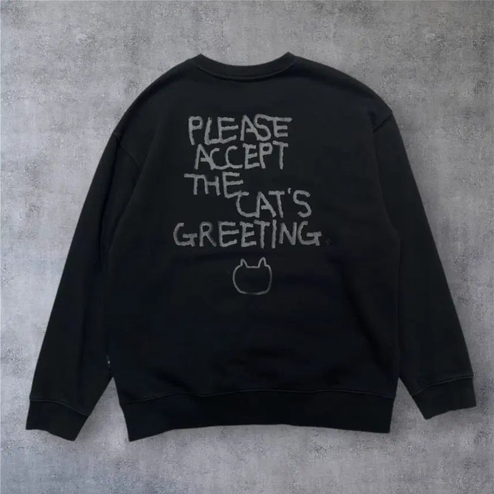 [BUNJANG] LMR Black Cat Logo Back-Printing Crewneck Sweatshirt / 엘엠알 LMR 블랙 캣로고 백프린팅 맨투맨 L