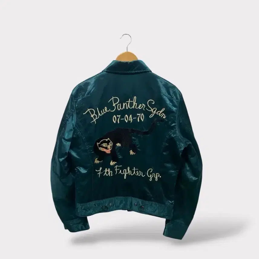 [BUNJANG] Diesel Blue Panther Satin Blouson Sukajan Jacket L / 디젤 블루 팬서 새틴 블루종 스카쟌 자켓 L