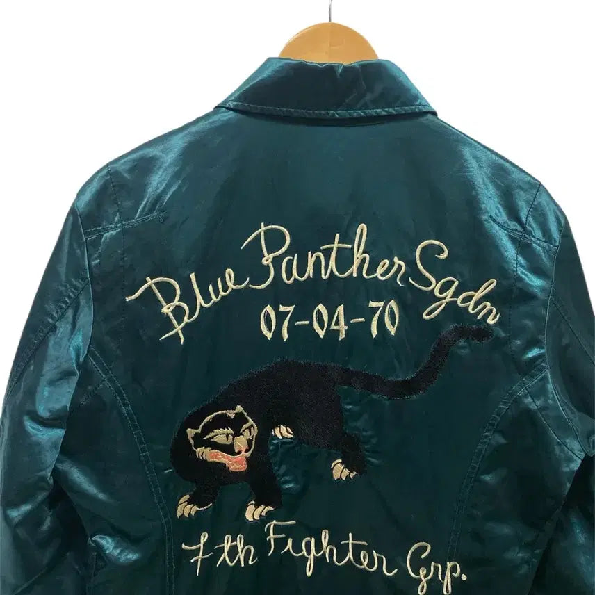 [BUNJANG] Diesel Blue Panther Satin Blouson Sukajan Jacket L / 디젤 블루 팬서 새틴 블루종 스카쟌 자켓 L