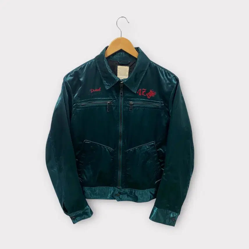 [BUNJANG] Diesel Blue Panther Satin Blouson Sukajan Jacket L / 디젤 블루 팬서 새틴 블루종 스카쟌 자켓 L