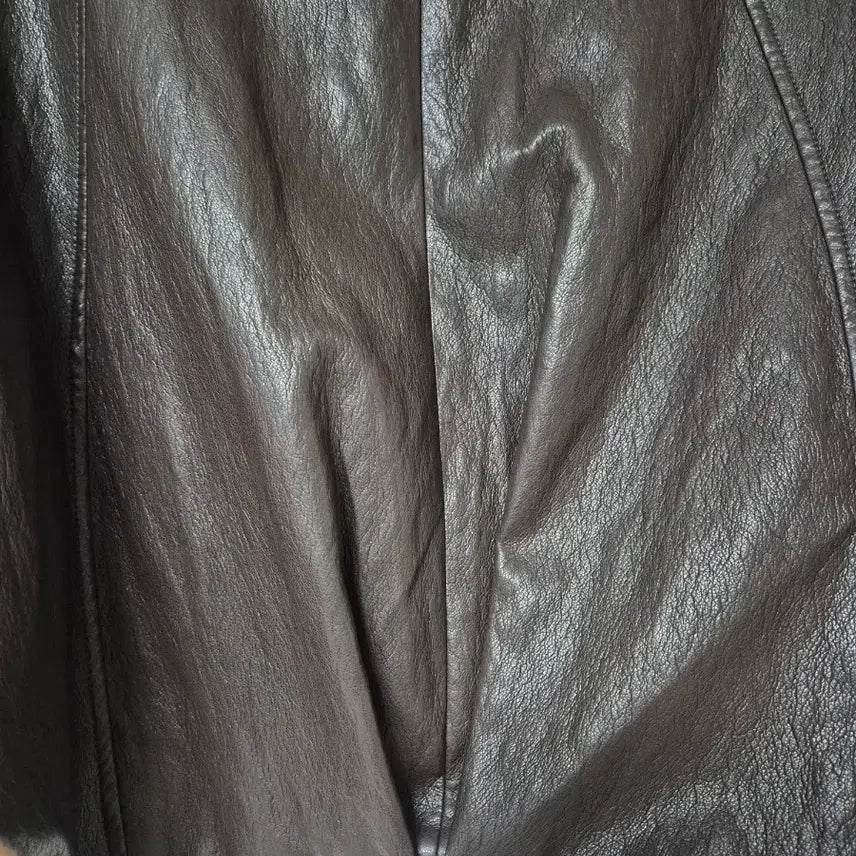 [BUNJANG] Brown Leather Round Neck Zip-up Jacket / 브라운 레더 라운드넥 집업 자켓