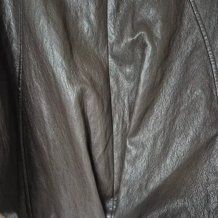 [BUNJANG] Brown Leather Round Neck Zip-up Jacket / 브라운 레더 라운드넥 집업 자켓