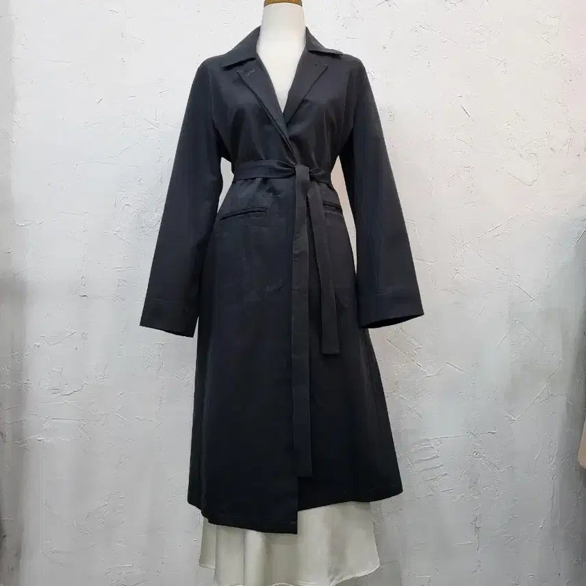 [BUNJANG] Spring Long Trench Coat / 봄신상 벨트 블랙 롱 트렌치 코트 F