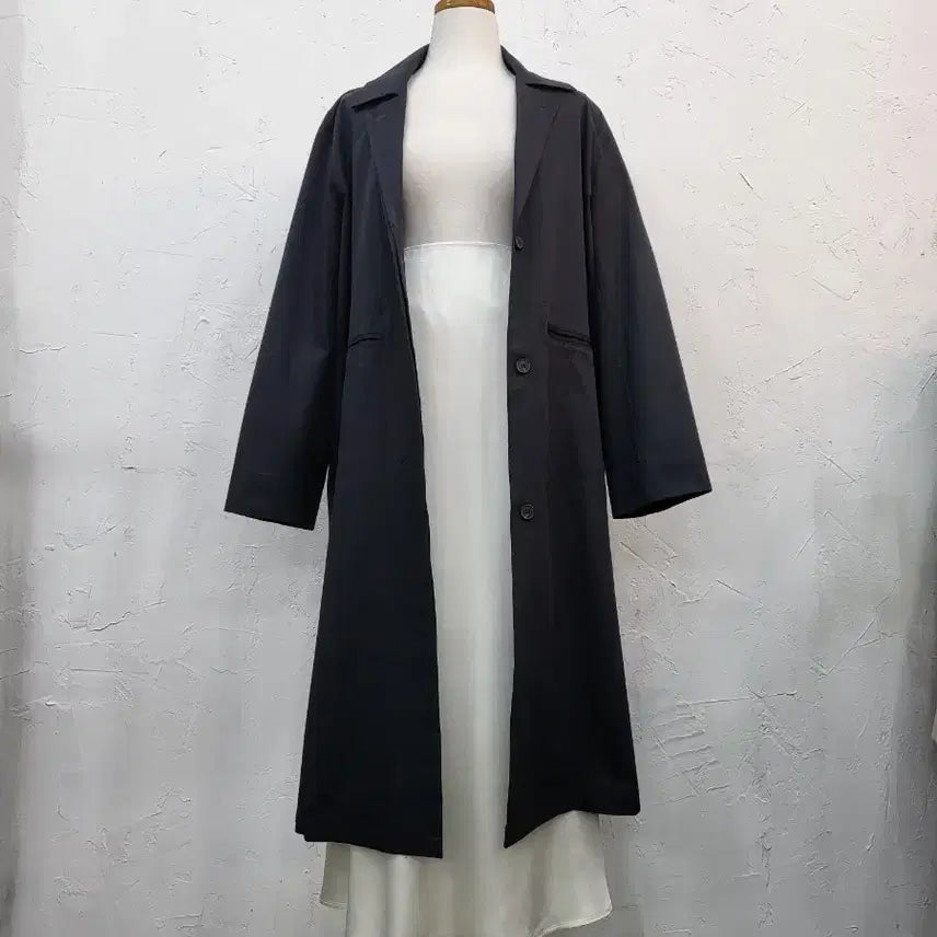 [BUNJANG] Spring Long Trench Coat / 봄신상 벨트 블랙 롱 트렌치 코트 F