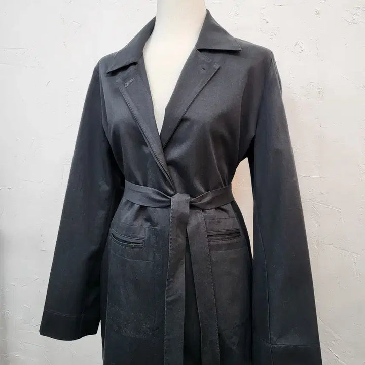 [BUNJANG] Spring Long Trench Coat / 봄신상 벨트 블랙 롱 트렌치 코트 F