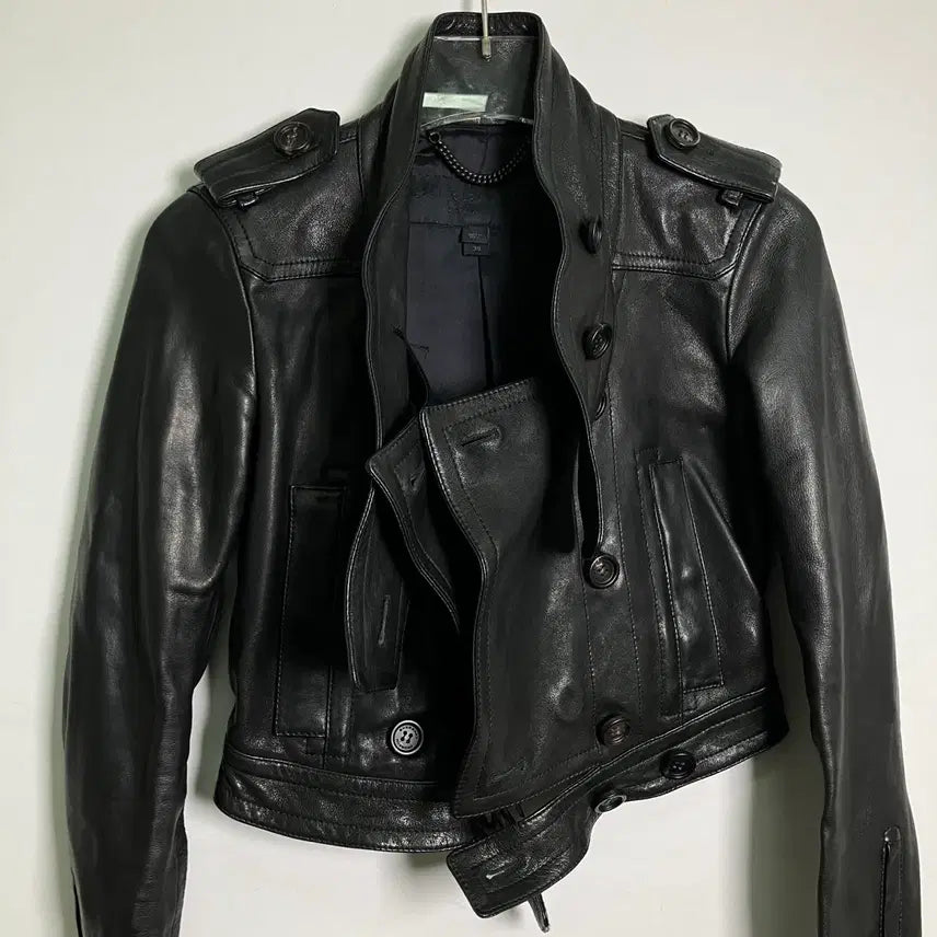 [BUNJANG] Burberry Prorsum Black Crop Leather Jacket 36 / 버버리 프로섬 블랙 크롭 레더 자켓 36