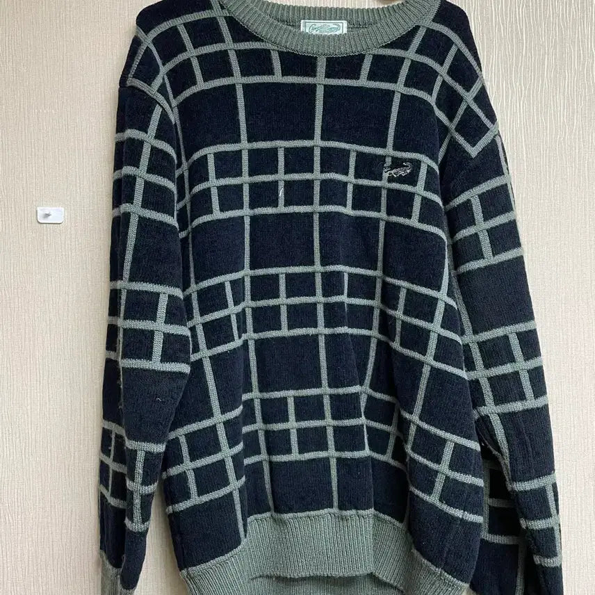 [BUNJANG] Crocodile Check Pattern Men's Spring Knitwear / 크로커다일 체크 패턴 남성 봄니트 100