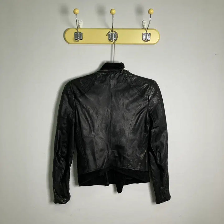 [BUNJANG] System Asymmetric High Neck Lambskin Jacket / 시스템 비대칭 사선 하이넥 램스킨 자켓