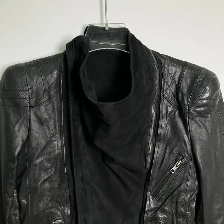 [BUNJANG] System Asymmetric High Neck Lambskin Jacket / 시스템 비대칭 사선 하이넥 램스킨 자켓