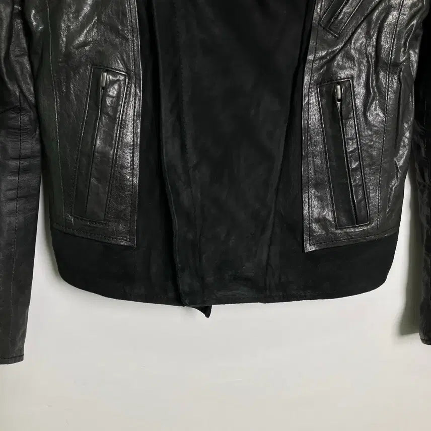 [BUNJANG] System Asymmetric High Neck Lambskin Jacket / 시스템 비대칭 사선 하이넥 램스킨 자켓