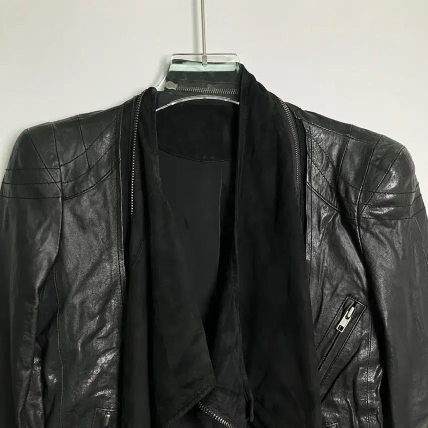 [BUNJANG] System Asymmetric High Neck Lambskin Jacket / 시스템 비대칭 사선 하이넥 램스킨 자켓