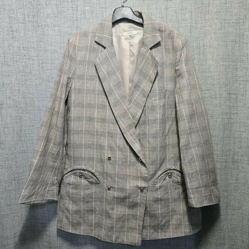 [BUNJANG] System Double Linen Breast Jacket / 시스템  체크 패턴 더블 린넨 브레스트 자켓 80
