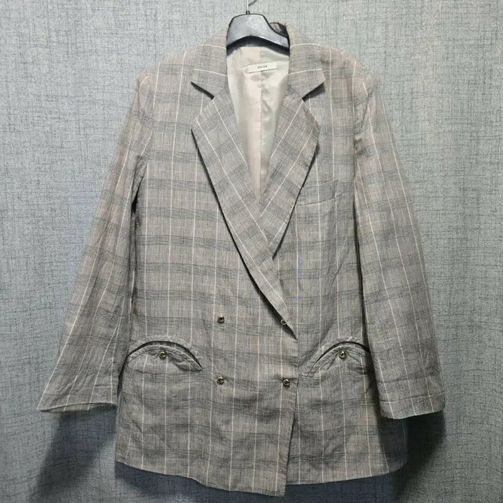 [BUNJANG] System Double Linen Breast Jacket / 시스템  체크 패턴 더블 린넨 브레스트 자켓 80