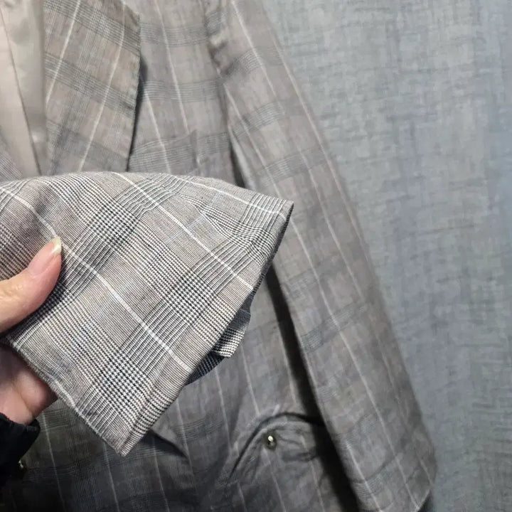 [BUNJANG] System Double Linen Breast Jacket / 시스템  체크 패턴 더블 린넨 브레스트 자켓 80