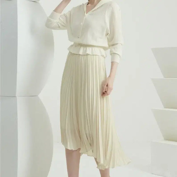 [BUNJANG] Time Pleats Skirt Ivory (Size 55) / 새상품 타임 플리츠스커트 아이보리 55사이즈