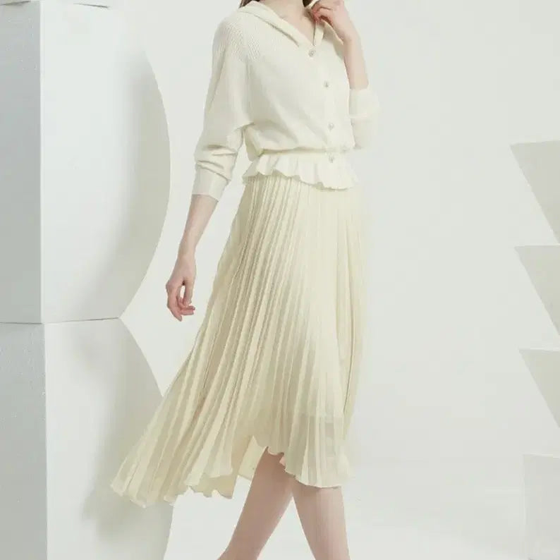 [BUNJANG] Time Pleats Skirt Ivory (Size 55) / 새상품 타임 플리츠스커트 아이보리 55사이즈