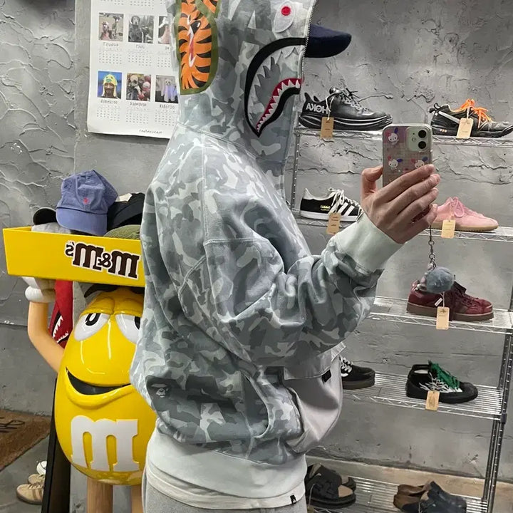 [BUNJANG] Bape Shark Camo Full Hooded Zip-up / 베이프 샤크 카모 풀 후드집업