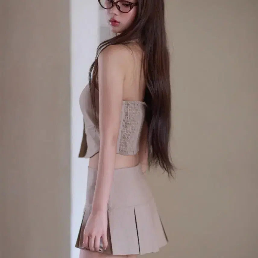 [BUNJANG] KINDAME Smoke Halter Neck Shirt (Light Beige) - M Size / 카인다미 스모크 홀터넥 셔츠 연베이지/M