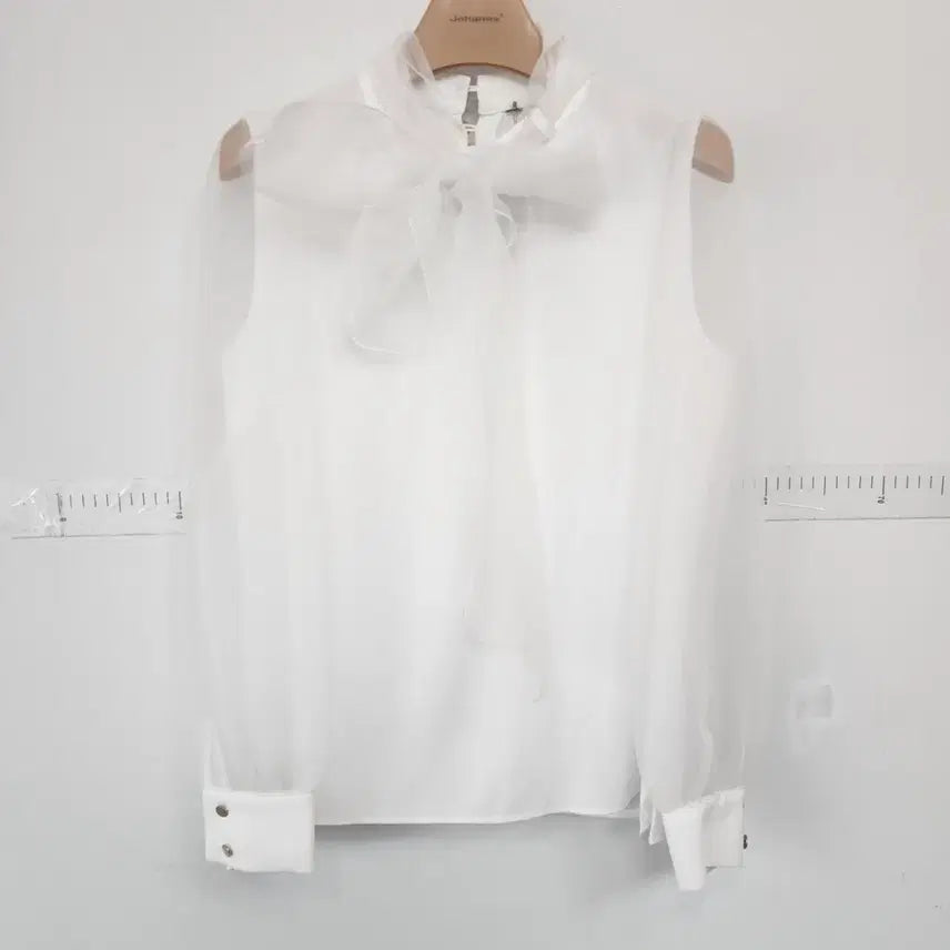 [BUNJANG] White Sheer Ribbon Blouse / 화이트 시스루 리본 블라우스