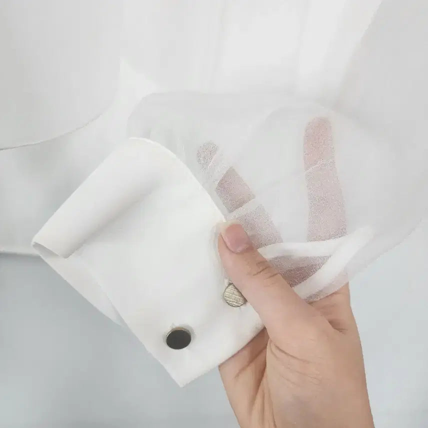 [BUNJANG] White Sheer Ribbon Blouse / 화이트 시스루 리본 블라우스