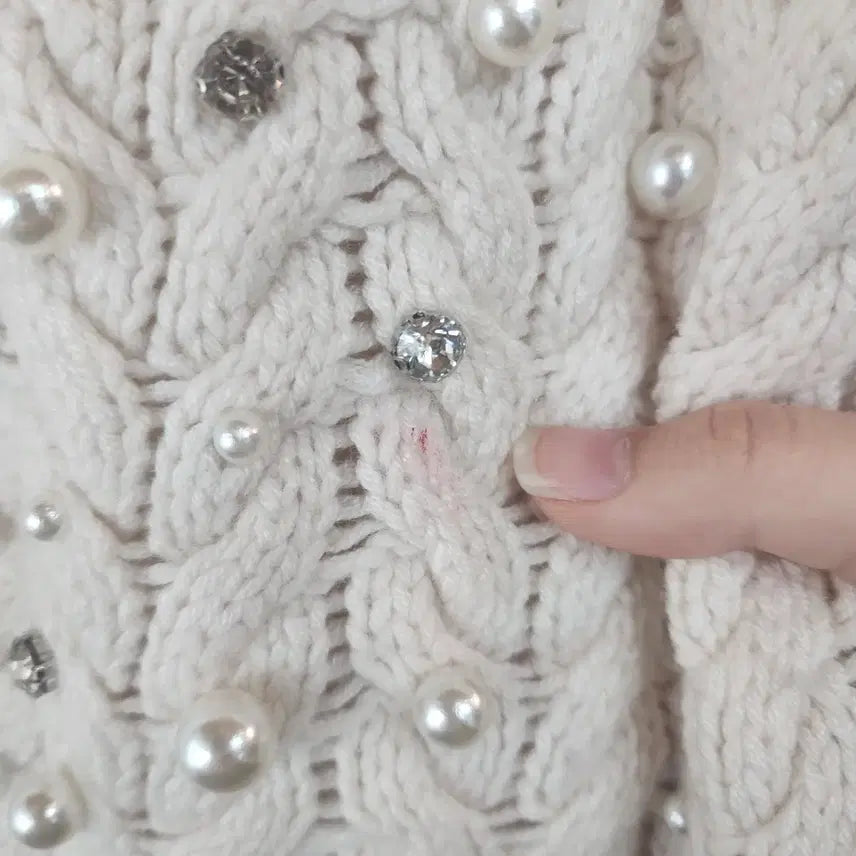 [BUNJANG] St. John Pearl Embellished Cable Knit Cardigan / 세인트존 진주 장식 가디건