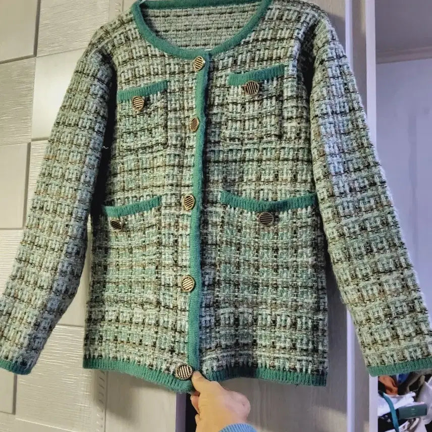 [BUNJANG] Green Tweed Gold Button Jacket / 그린 트위드 금장 버튼 자켓