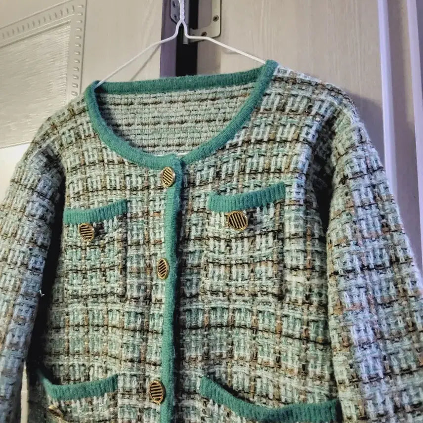 [BUNJANG] Green Tweed Gold Button Jacket / 그린 트위드 금장 버튼 자켓