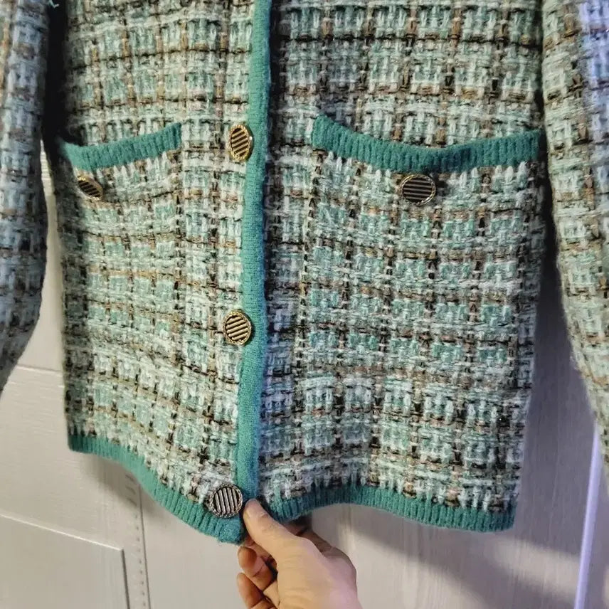 [BUNJANG] Green Tweed Gold Button Jacket / 그린 트위드 금장 버튼 자켓