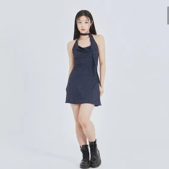 [BUNJANG] Not Your Rose Scarf Flare Dress Navy M / (급)낫유어로즈 스카프 플레어 드레스 미니 원피스