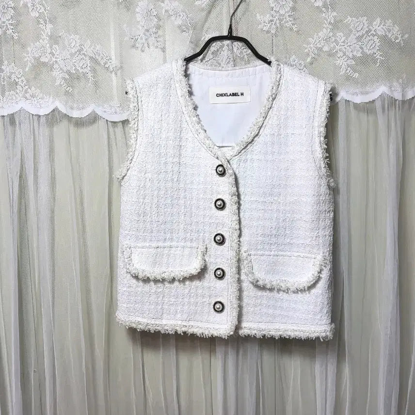 [BUNJANG] CHIXLABEL H White Tweed Vest / 칙스라벨 CHIXLABEL H 화이트 트위드 조끼