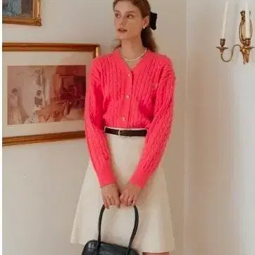 [BUNJANG] Rolarola Cable Knit Pink Cardigan / 로라로라 케이블핑크가디건 rolarola