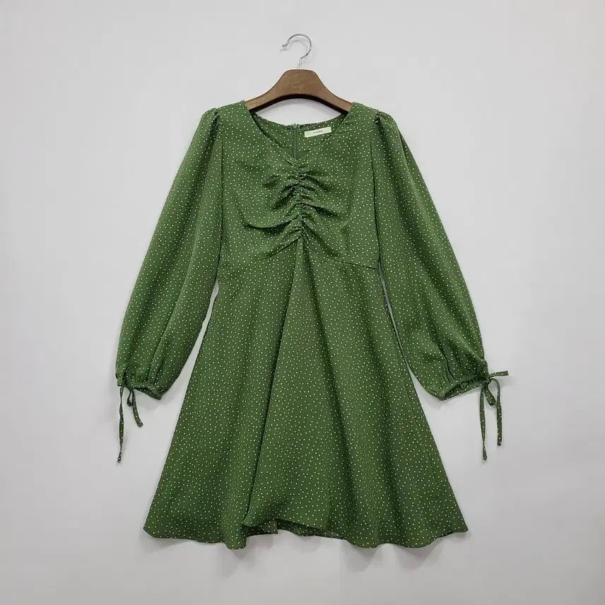 [SOLD OUT] 로엠 그린 땡땡이 셔링 원피스/M/앨리스/394