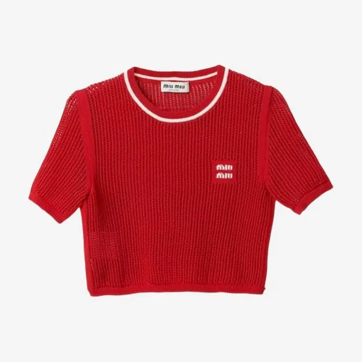 [BUNJANG] Miu Miu Red Crop Knit Top / 미우미우 레드 크롭 반팔 니트