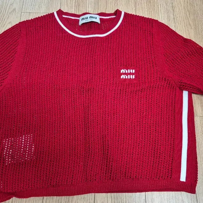 [BUNJANG] Miu Miu Red Crop Knit Top / 미우미우 레드 크롭 반팔 니트