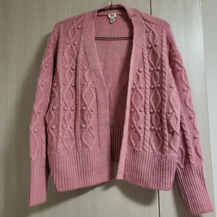 [BUNJANG] River Island Pink Cable Knit Cardigan / 리버아일랜드 핑크 꽈배기 니트 가디건
