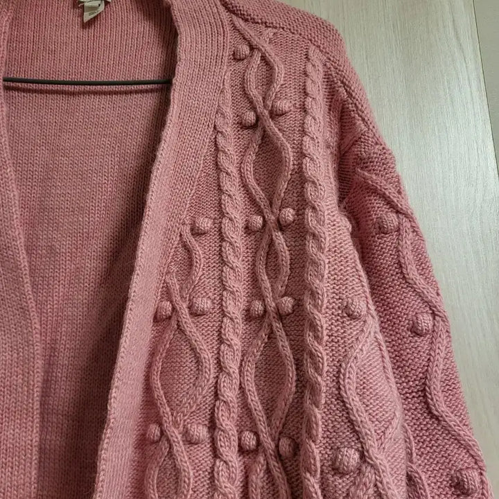 [BUNJANG] River Island Pink Cable Knit Cardigan / 리버아일랜드 핑크 꽈배기 니트 가디건