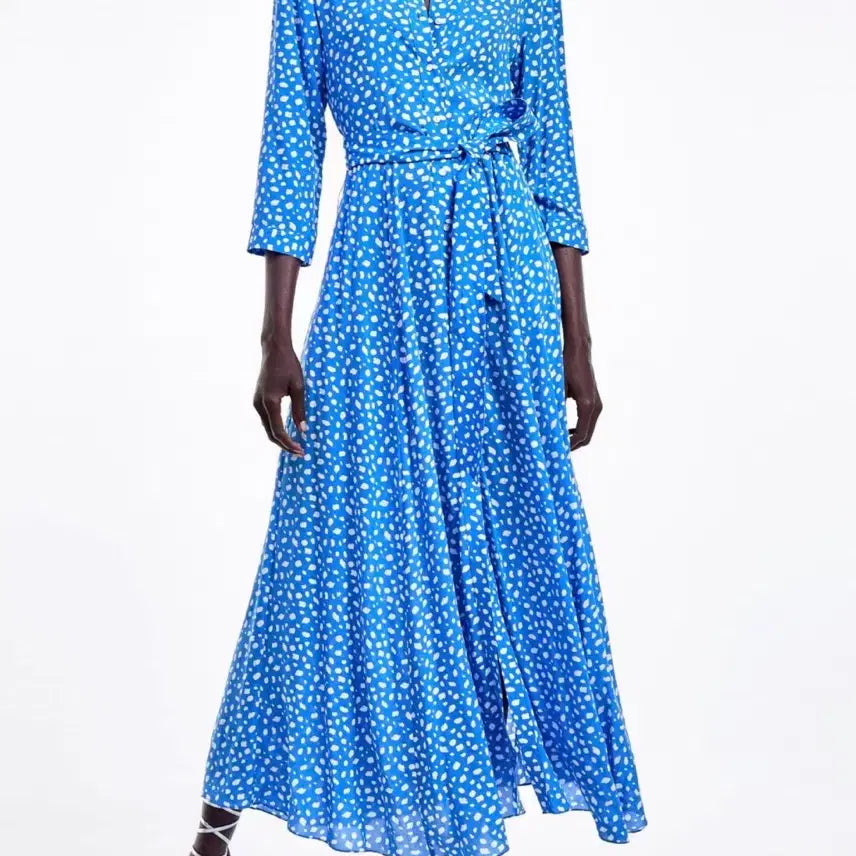 [SOLD OUT] ZARA 블루 도트 셔츠 롱 원피스