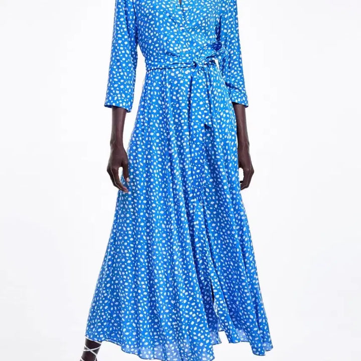 [SOLD OUT] ZARA 블루 도트 셔츠 롱 원피스